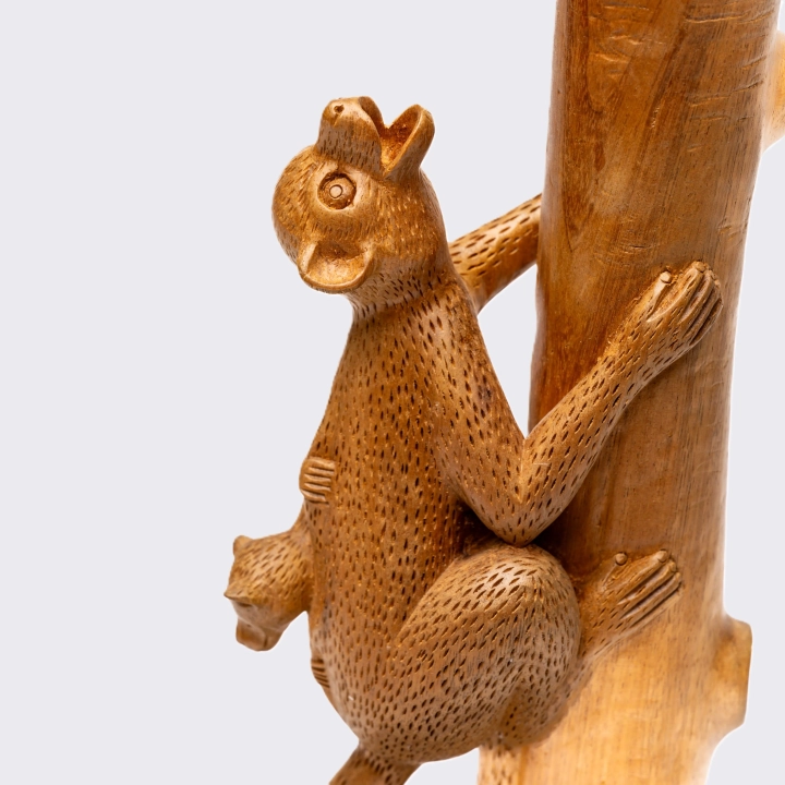Close-up view of lemur sculpture