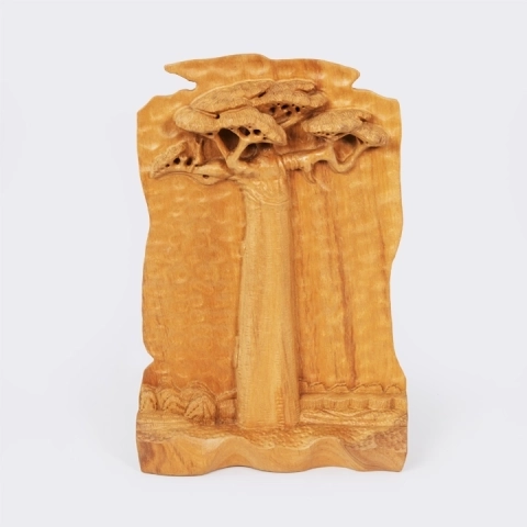 Elegant home decor: Handcrafted wood relief panel depicting a solitary 'Grand Baobab' tree,