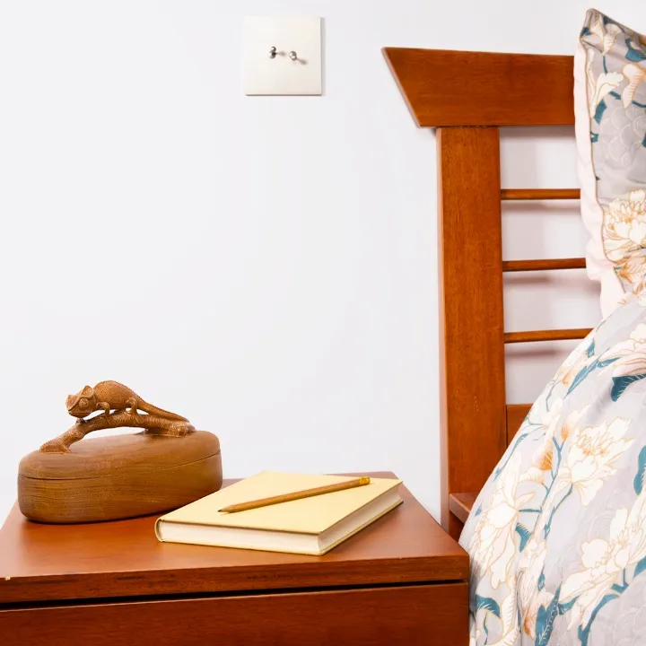 Elegant bedside decoration: Handcrafted wooden jewelry box, adorned with a chameleon sculpture..