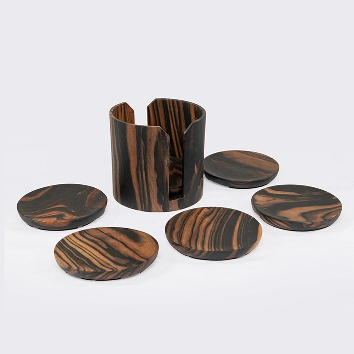 Rotating view highlighting the round coaster's features.