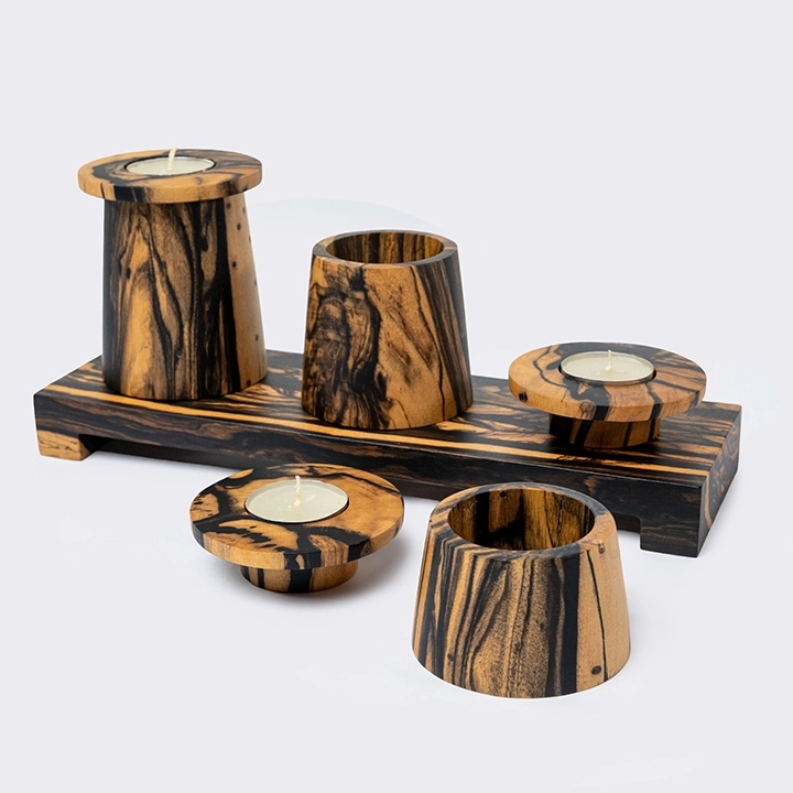 Rotating view highlighting the candle holder's features.