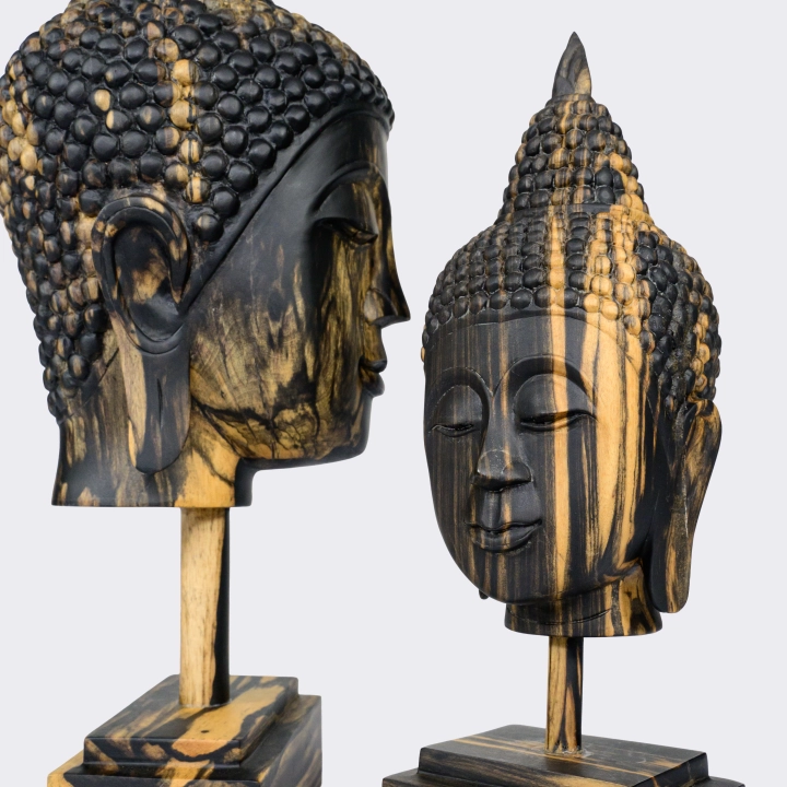 Detail Picture of the Buddha Head Tall Parted Haircut on Pedestal