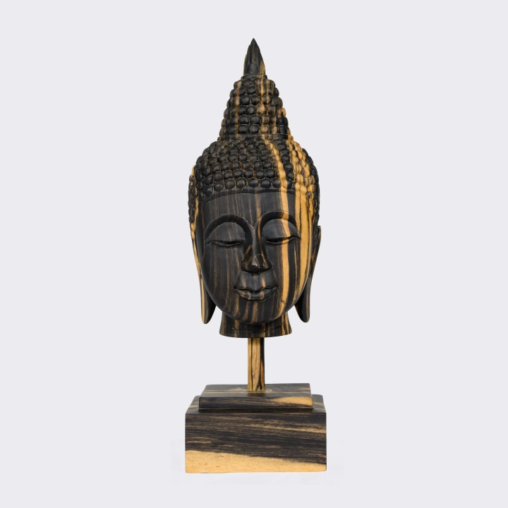 Studio picture of the Buddha Head Tall Parted Haircut on Pedestal