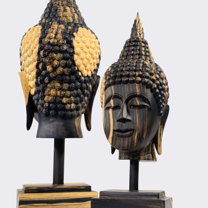 Close-up view of the Buddha head's details.