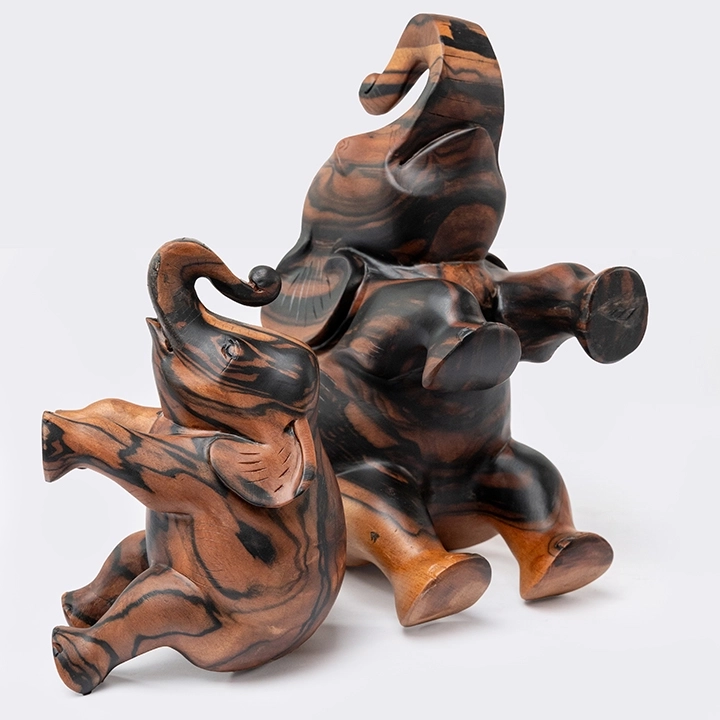 Close-up view of the elephant sculpture's details.